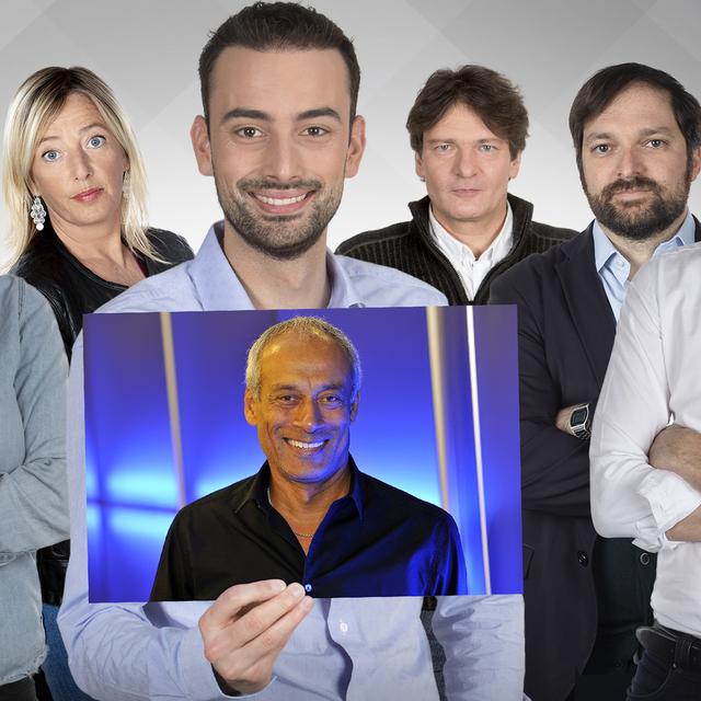 Les beaux parleurs du 21.06.2020: Marie Fourquet, Brigitte Rosset, Jonas Schneiter, Ivan Radja, Stephan Davidshofer, Benjamin Décosterd et l'invité, Michael Drieberg. [RTS - Julien Audemars/Philippe Christin]