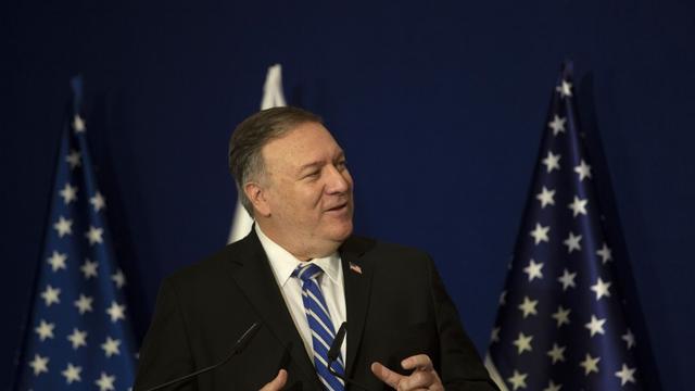 Mike Pompeo lors d'une conférence de presse à Jérusalem. [AFP - Maya Alleruzzo]