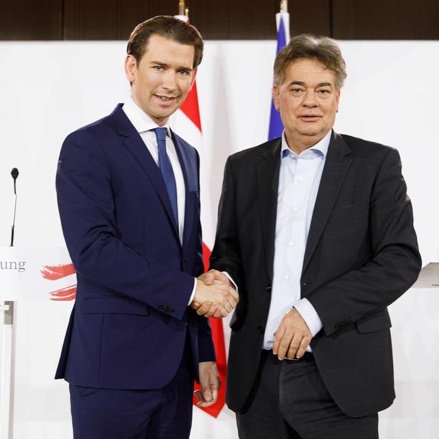 Sebastian Kurz et Werner Kogler ont trouvé un accord pour gouverner l'Autriche. [Keystone - Florian Wieser / EPA]