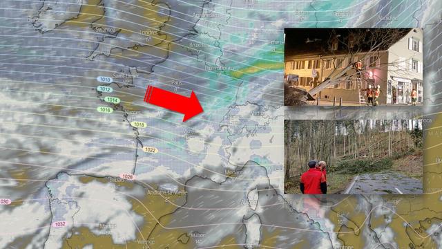 Tempête Ciara: pressions au sol et nébulosité le 10 février 2020 [ECMWF/RTS]