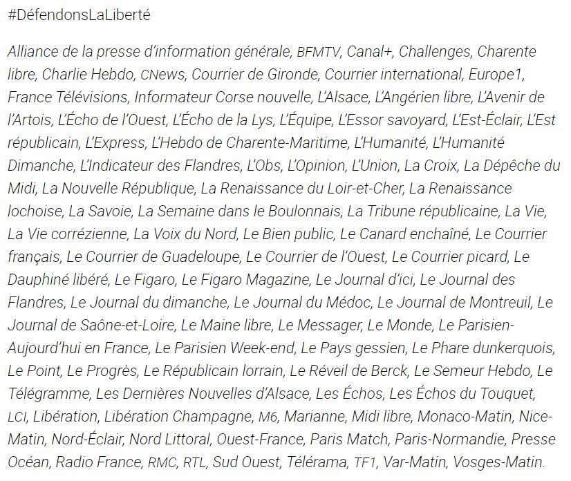 La liste des signataires de la lettre ouverte de Charlie Hebdo publiée sur le site du Courrier International. [courrierinternational.com - Capture d'écran]