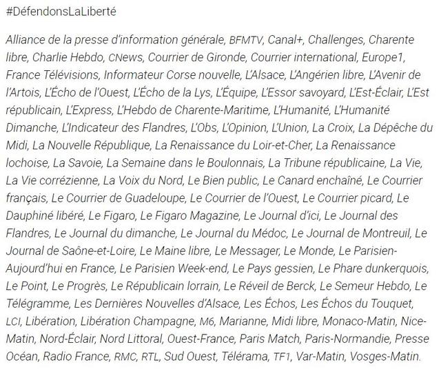 La liste des signataires de la lettre ouverte de Charlie Hebdo publiée sur le site du Courrier International. [courrierinternational.com - Capture d'écran]