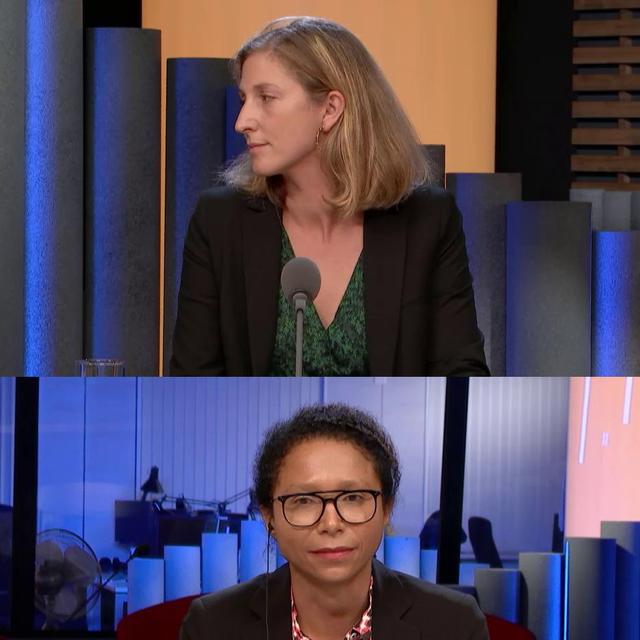 Elisabeth Baume-Schneider, conseillère aux Etats socialiste jurassienne, Charlotte Iselin, avocate spécialiste en droit pénal et coprésidente de l'association Avocats Ressources en matière de violences domestiques (ARVD), Miriam Mazou, chargée de cours au Centre de droit pénal de l'Université de Lausanne, et Valérie Vuille, directrice de l'association "DécadréE: un autre regard sur l'actualité". [RTS]