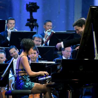 La pianiste Yuja Wang et le chef Gustavo Dudamel à Vienne le 20 juin 2019. [AFP - HERBERT P. OCZERET]