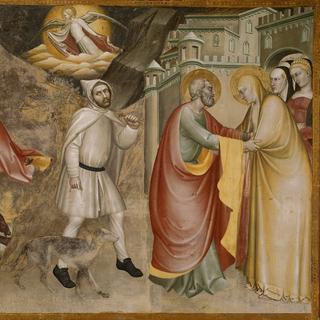 Giovanni da Milano, Rêve de Joachim, Rencontre à la porte dorée, 1365, fresque, Florence, Santa Croce, chapelle Rinuccini. Libre de droits selon Miruna Coca-Cozma. [DR]
