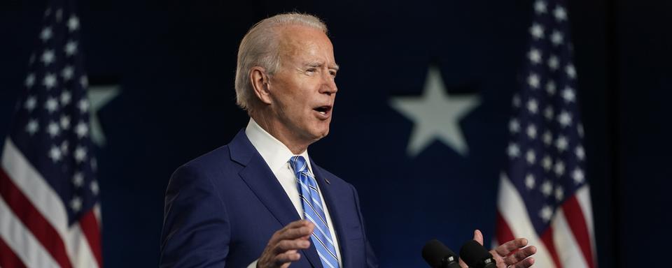 Le candidat présidentiel Joe Biden s'exprimant le 4 novembre 2020. [Keystone/AP Photo - Carolyn Kaster]