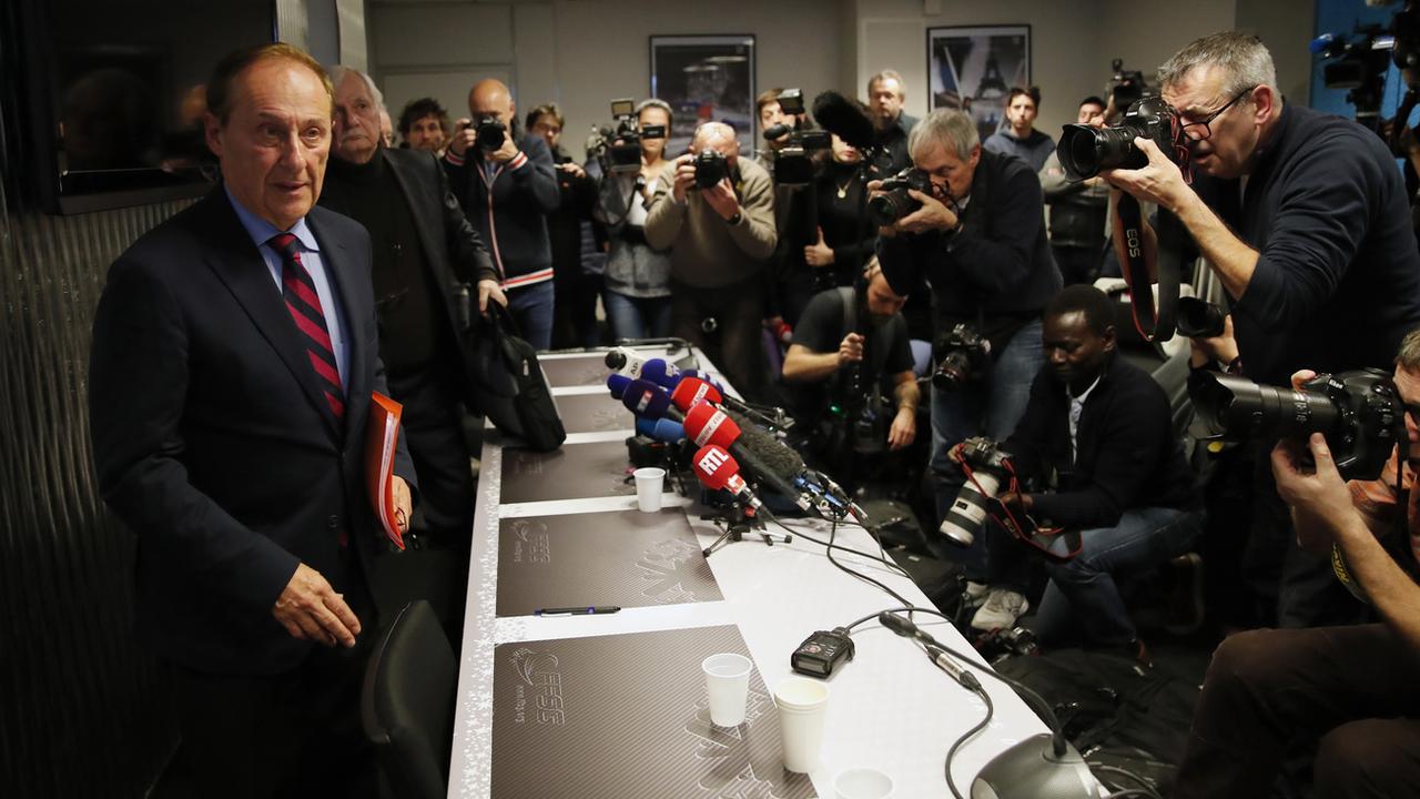 Le patron du patinage français Didier Gailhaguet au moment de l'annonce de la démission, le 8 février 2020. [AP/Keystone - Francois Mori]