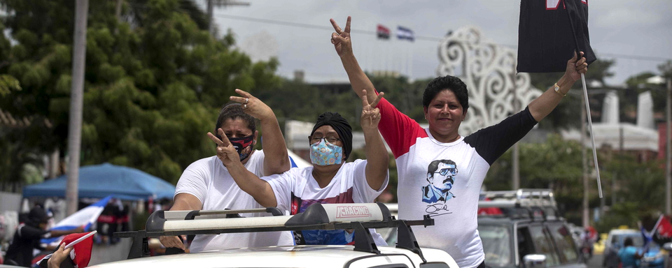 Partisans du sandiniste Daniel Ortega à Managua le 19.07.2020. [EPA/Keystone - Jorge Torres]