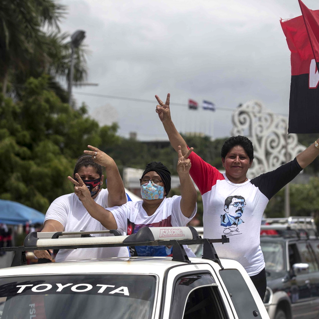 Partisans du sandiniste Daniel Ortega à Managua le 19.07.2020. [EPA/Keystone - Jorge Torres]
