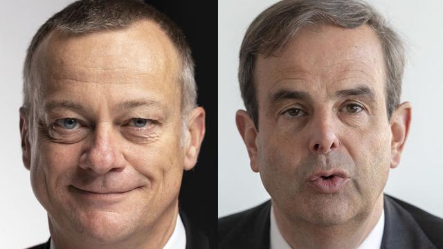 Les présidents du PBD et du PDC Martin Landolt et Gerhard Pfister. [Keystone]