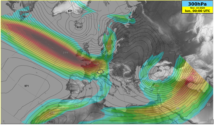 Une modélisation du jet-stream qui doit toucher le nord de l'Europe à partir de dimanche. [MétéoSuisse]