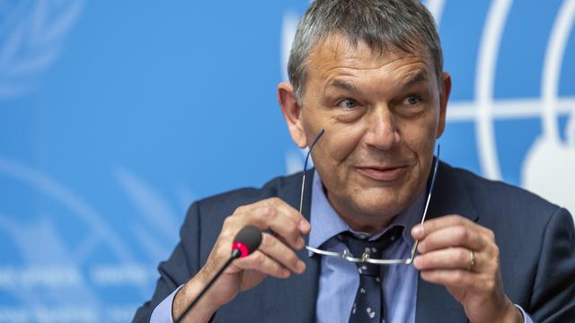 Philippe Lazzarini à l'ONU à Genève en janvier 2019. [Keystone - Martial Trezzini]