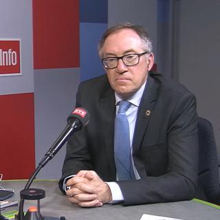 Marco Chiesa, sénateur UDC tessinois, et Michel Matter, conseiller national vert'libéral genevois. [RTS]