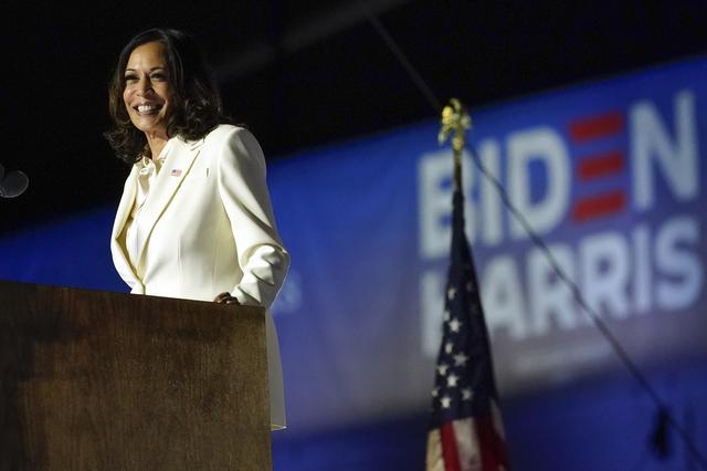 Kamala Harris à Wilmington, dans le fief de Joe Biden, le 7 novembre 2020. [Keystone - Andrew Harnik]