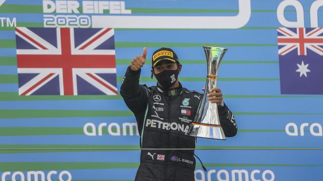 Lewis Hamilton a signé son 7e succès de la saison en Allemagne. [Keystone - Wolfgang Rattay]