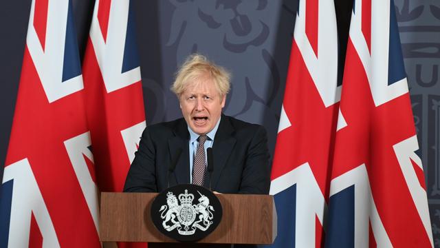 Le Premier ministre britannique Boris Johnson après l'annonce d'un accord entre son pays et l'Union Européenne. [Pool Photo/AP/Keystone - Paul Grover]