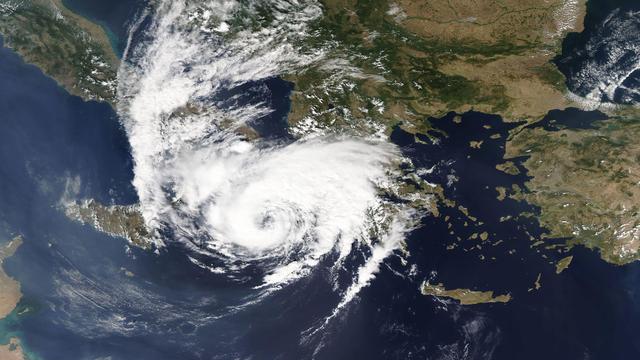 Image satellite du medicane Ianos le 17 septembre 2020.
EPA/NASA WORLDVIEW
Keystone [EPA/NASA WORLDVIEW]
