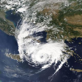 Image satellite du medicane Ianos le 17 septembre 2020.
EPA/NASA WORLDVIEW
Keystone [EPA/NASA WORLDVIEW]