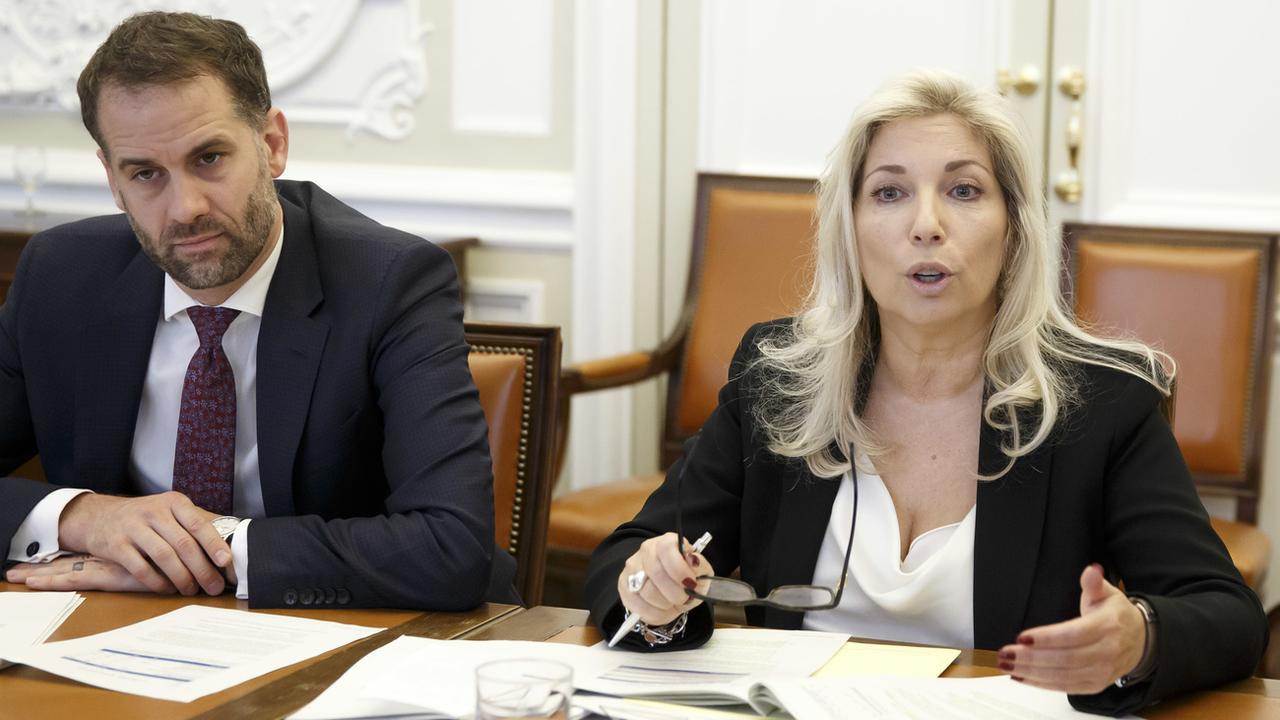 Le président du gouvernement genevois Antonio Hodgers et la ministre Nathalie Fontanet (ici, en septembre 2019). [Keystone - Salvatore Di Nolfi]