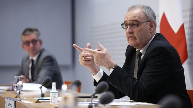 Guy Parmelin en conférence de presse à Berne, 07.12.2020. [Keystone - Peter Klaunzer]