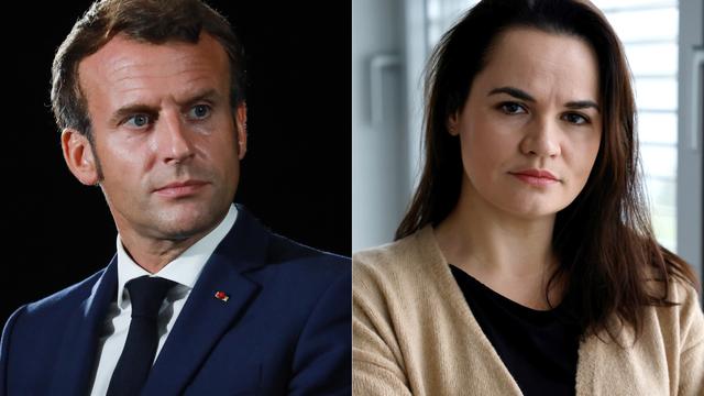 Emmanuel Macron a rencontré l'opposante biélorusse Svetlana Tikhanovskaya mardi à Vilnius. [AFP - Ludovic Marin]