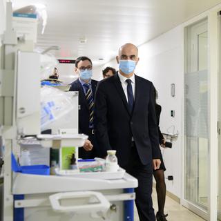 Alain Berset à la Clinica Moncucco, à Lugano. [Keystone - Anthony Anex]