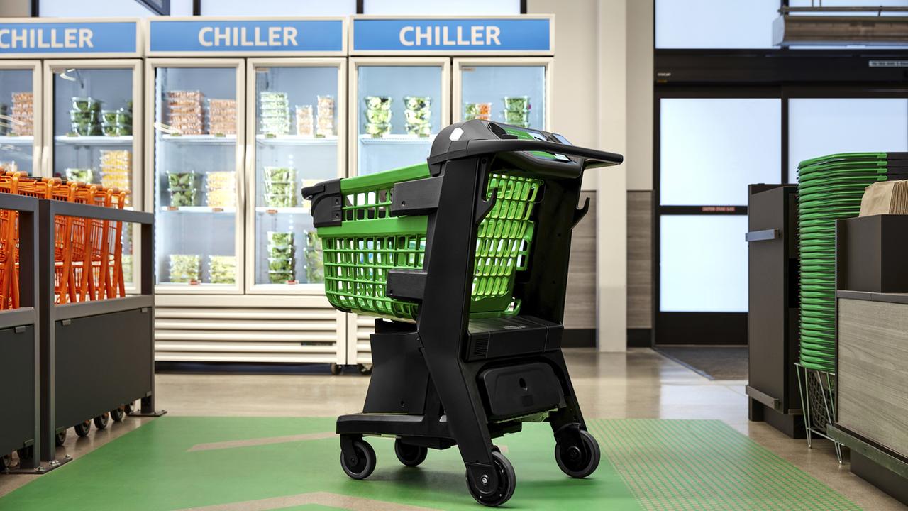 Le chariot Dash Cart sera utilisé pour la première fois cette année lors de l'ouverture de la nouvelle épicerie Amazon à Los Angeles. [Amazon]
