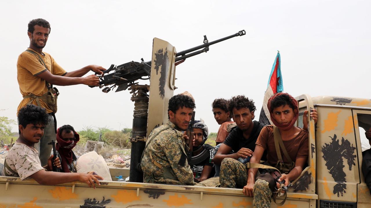Membres des forces séparatistes du STC dans la province yéménite d'Abyan, 27.07.2020. [EPA/Keystone - Najeeb Almahboobi]