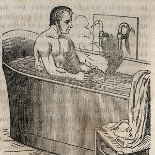 Les gestes du bain (gravure dans "La Sante Universelle - Guide Médical des Familles", 1852).
Bianchetti/Leemage 
AFP [Bianchetti/Leemage]