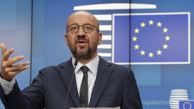 Charles Michel à l'issue du sommet extraordinaire des 27, mercredi 19.08.2020. [Pool/AP/Keystone - Olivier Hoslet]