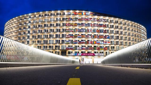 Le bâtiment Vortex, le village olympique des Jeux Olympiques de la Jeunesse, photographié à Chavannes-pres-Renens (VD) le 3 janvier 2020. [Keystone - Jean-Christophe Bott]