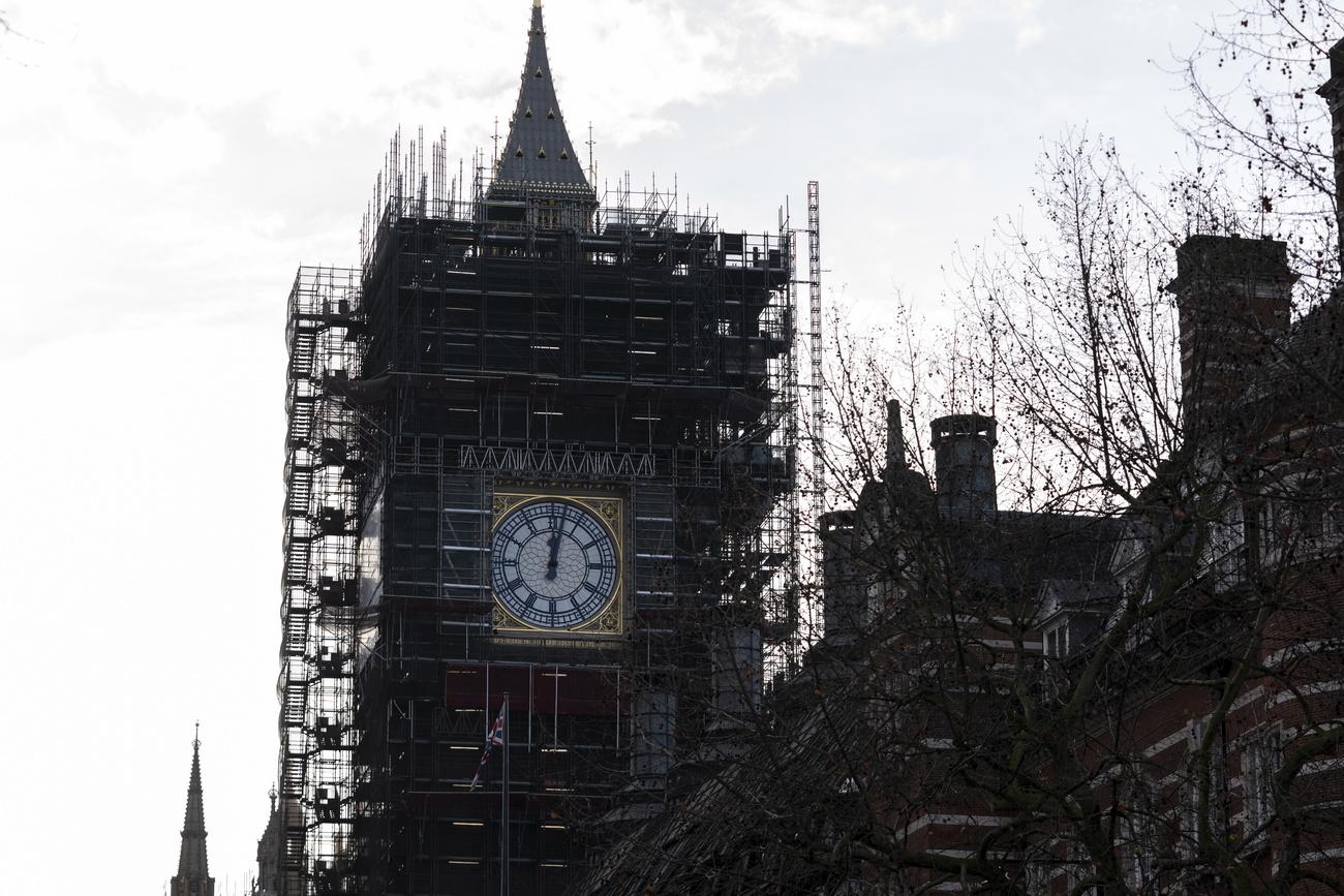 Le Big Ben en travaux à Londres, en janvier 2020. [EPA/Keystone - Will Oliver]