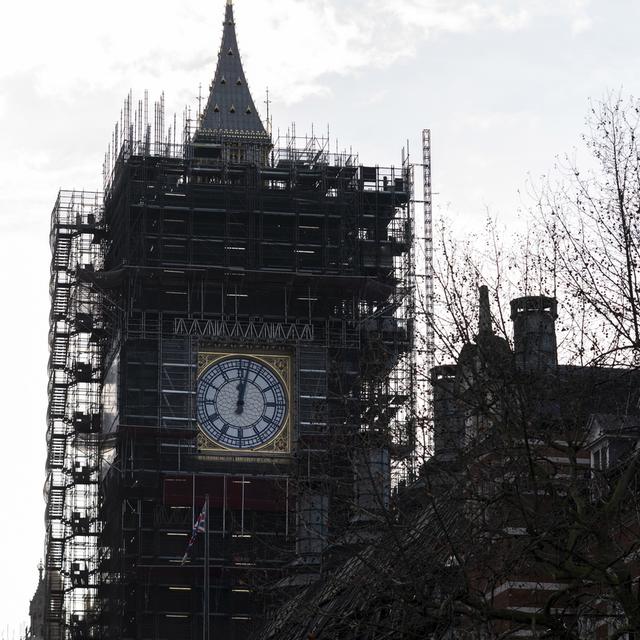 Le Big Ben en travaux à Londres, en janvier 2020. [EPA/Keystone - Will Oliver]