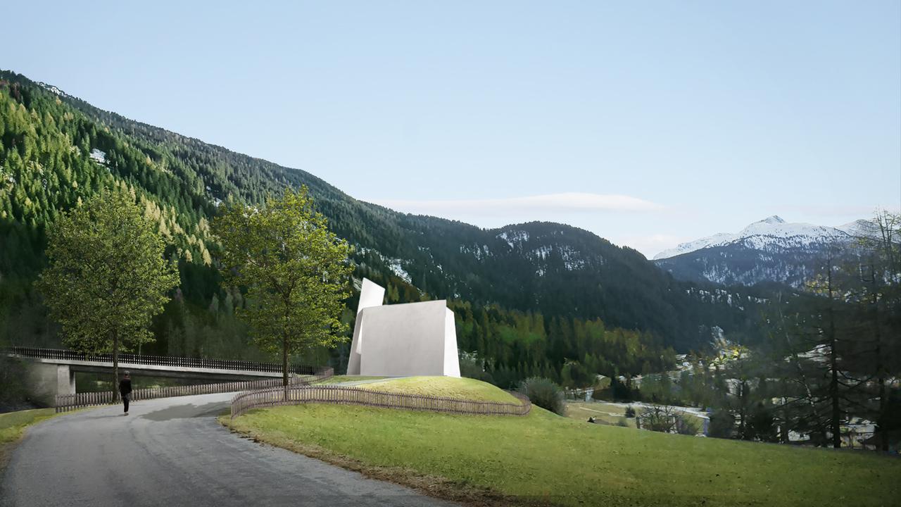 La première église autoroutière de Suisse pourrait être bâtie d'ici à 2022 à Andeer (GR), le long de la semi-autoroute A13. [Herzog & de Meuron]