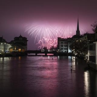 Le feu d'artifice de la Ville de Zurich. [Ennio Leanza - Keystone]