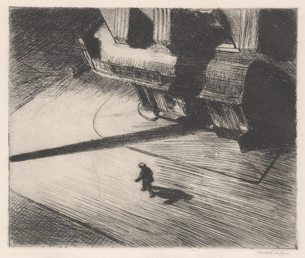 "Night Shadows", eau forte d'Edward Hopper (1921). [Harris Brisbane Dick Fund, 1925]