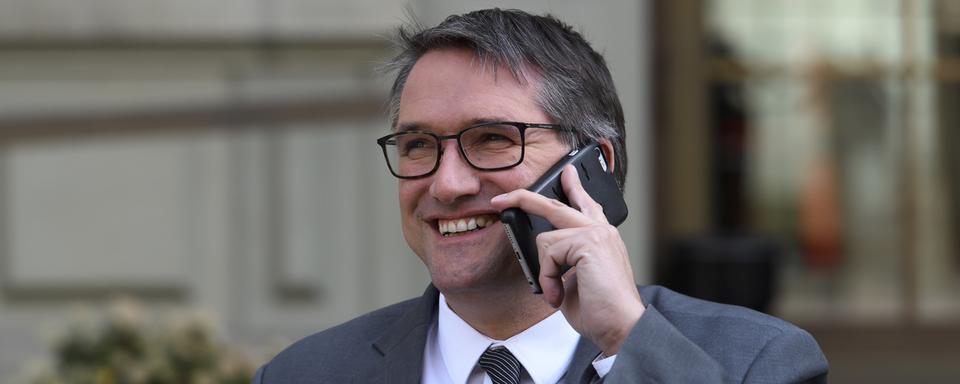 Le président du PS Christian Levrat, photographié ici le 26 mars 2020 à Berne. [Keystone - Anthony Anex]