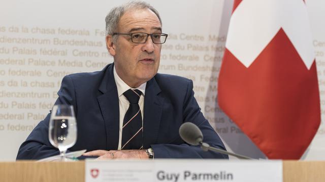 Guy Parmelin à Berne, 01.04.2020. [Keystone - Alessandro della Valle]