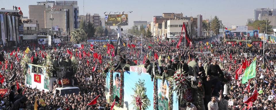 Funérailles du général Soleimani dans sa ville natale de Kerman. [Tasnim News Agency via AP/Keystone - Erfan Kouchari]