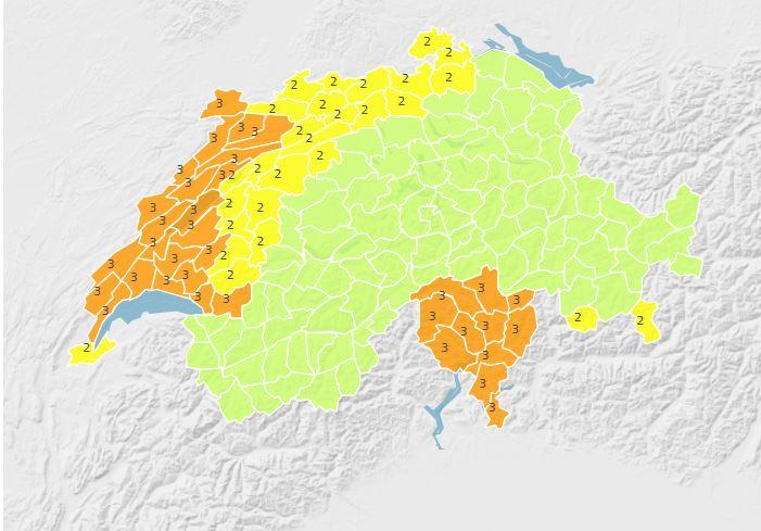 L'avis de danger émis par MétéoSuisse. [MétéoSuisse]