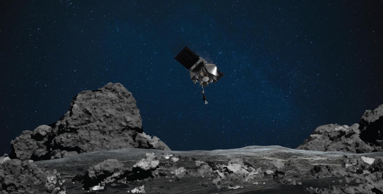 Cette photo d'illustration montre l'approche de la sonde Osiris sur l'astéroïde Bennu. [Keystone - EPA/NASA/Goddard/University of Arizona]