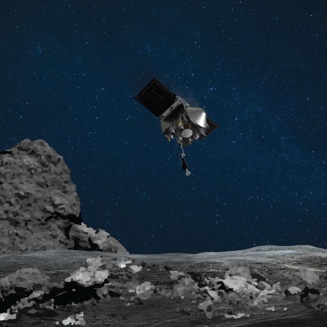 Cette photo d'illustration montre l'approche de la sonde Osiris sur l'astéroïde Bennu. [Keystone - EPA/NASA/Goddard/University of Arizona]