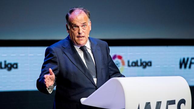 Président de la Ligue, Javier Tebas compte bien mener le championnat à son terme. [Keystone - Rodrigo Jimenez]