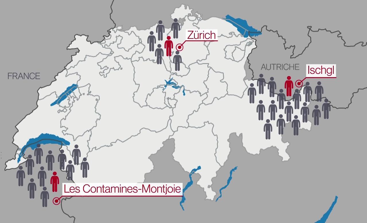 La carte des super-propagations autour de la Suisse. [RTS]