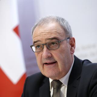 Le conseiller fédéral Guy Parmelin le 7 décembre 2020. [Keystone - Peter Klaunzer]