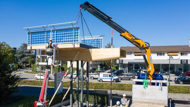 Une section du futur viaduc en bois qui supportera l'autoroute à vélos projetée entre Pratteln et Augst, dans le canton de Bâle-Campagne. [DR - Baselbieter Regierung]