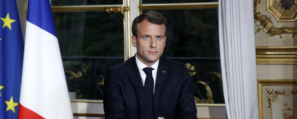 Emmanuel Macron lors d'une intervention depuis l'Elysée, 16.04.2019. [AP/Keystone - Yoan Valat]