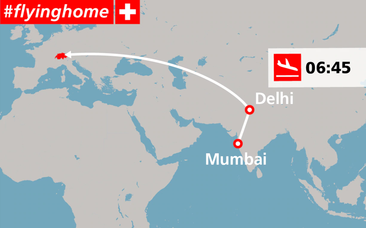 Le vol de Swiss, qui venait de Bombay avec escale à Delhi, est le second en provenance de l'Inde. [DFAE]