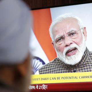 Le Premier ministre indien Narendra Modi, lors d'un discours à la télévision. [Keystone - Raminder Pal Singh]