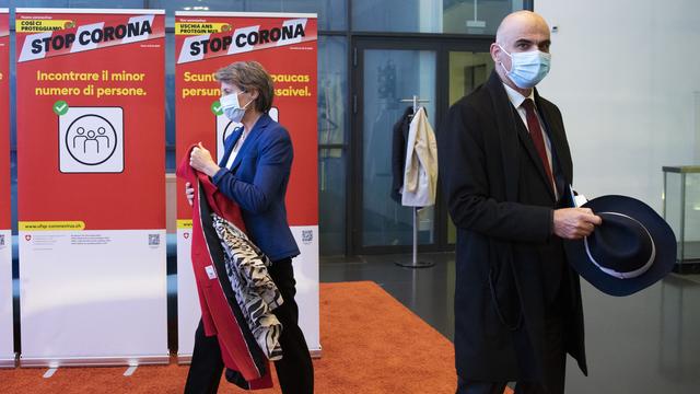 Simonetta Sommaruga et Alain Berset. [Keystone - Peter Klaunzer]